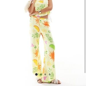 ASOS DESIGN linen look pull on pants in vacation print